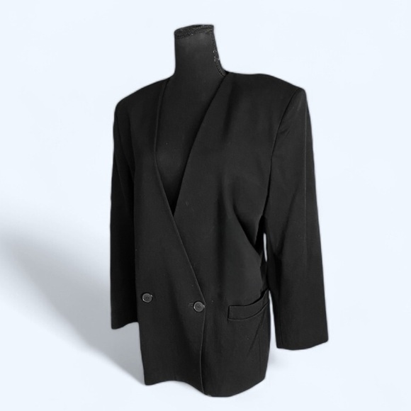 ELLEN TRACY Wool Blazer Double Breasted Single Button BLACK SIZE 12 Gothic EUC - Picture 1 of 8